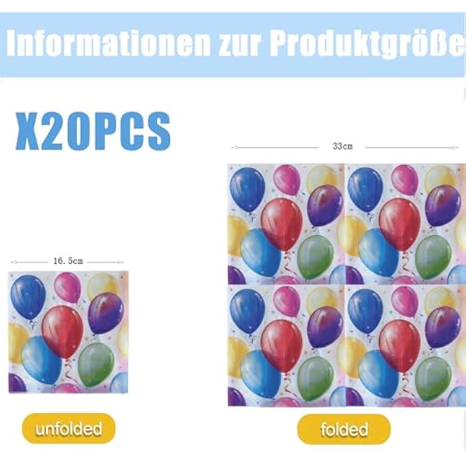 COLOURFUL BALLOONS NAPKINS BIRTHDAY DECORATION, PACK OF 20 HAPPY BIRTHDAY NAPKINS, CHILDREN'S BIRTHDAY, HAPPY BIRTHDAY BALLOON, MULTICOLOURED, TABLE DECORATION FOR BIRTHDAY DECORATION, BABY - Image 3